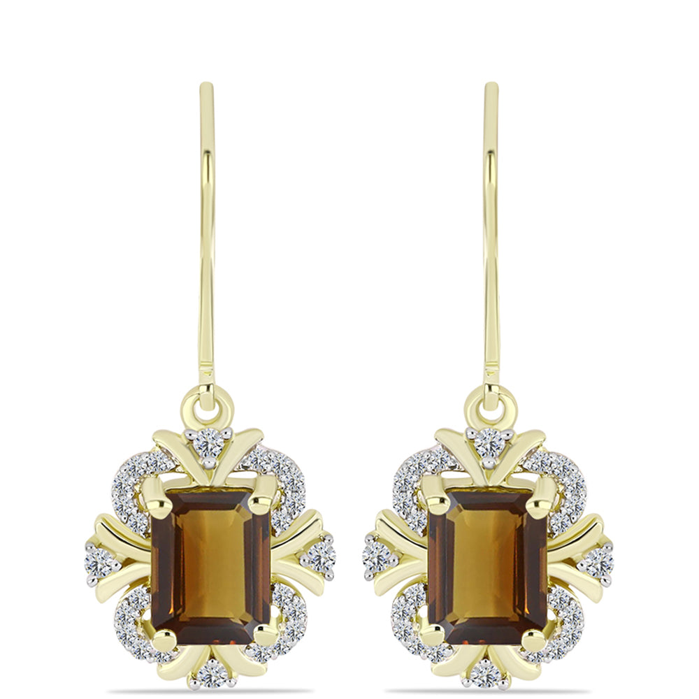 Goldplattierte Silberohrringe mit Cognac-Quarz und weißem Topas 1 