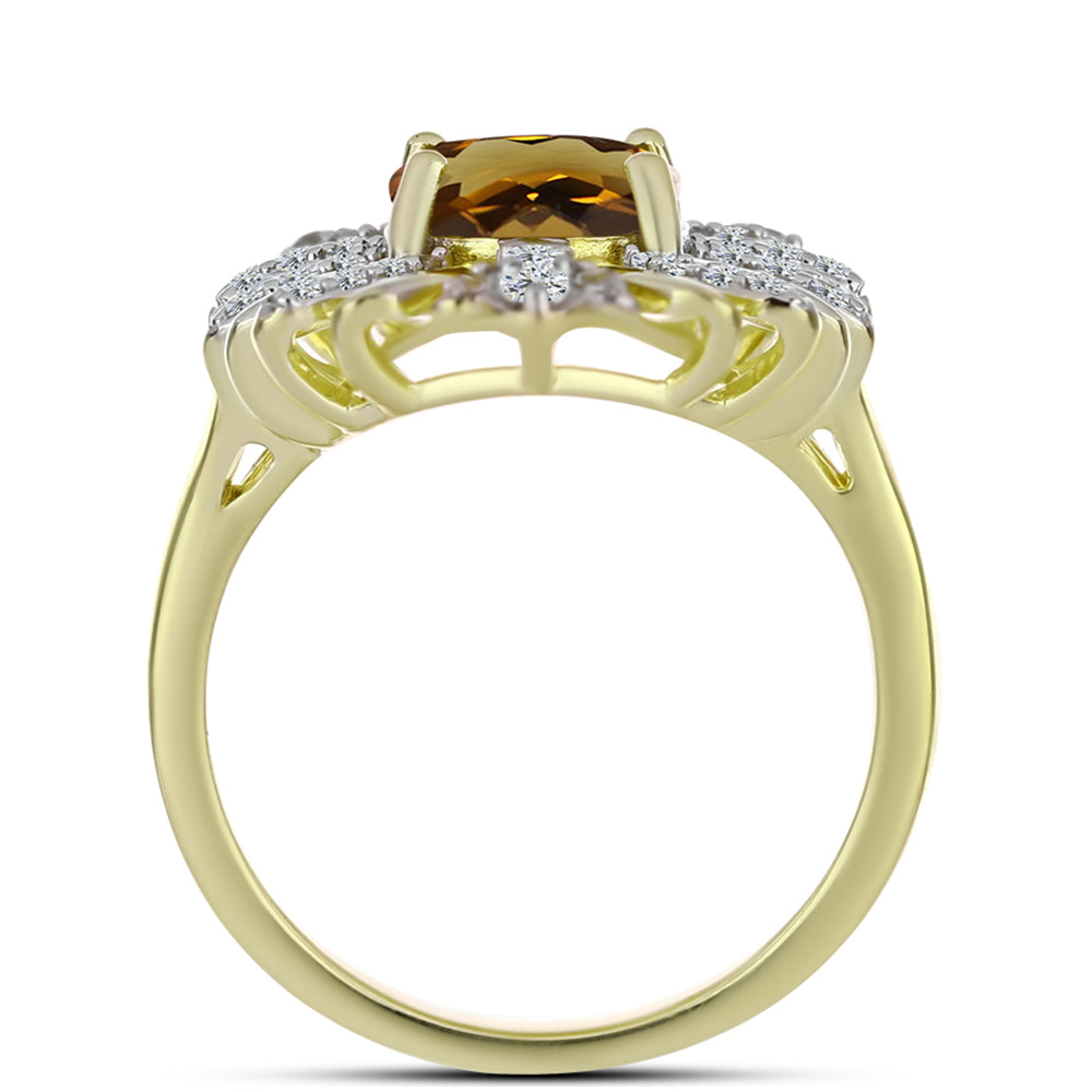 Goldplattierter Silberring mit Cognac-Quarz und weißem Topas 2 