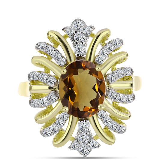 Goldplattierter Silberring mit Cognac-Quarz und weißem Topas