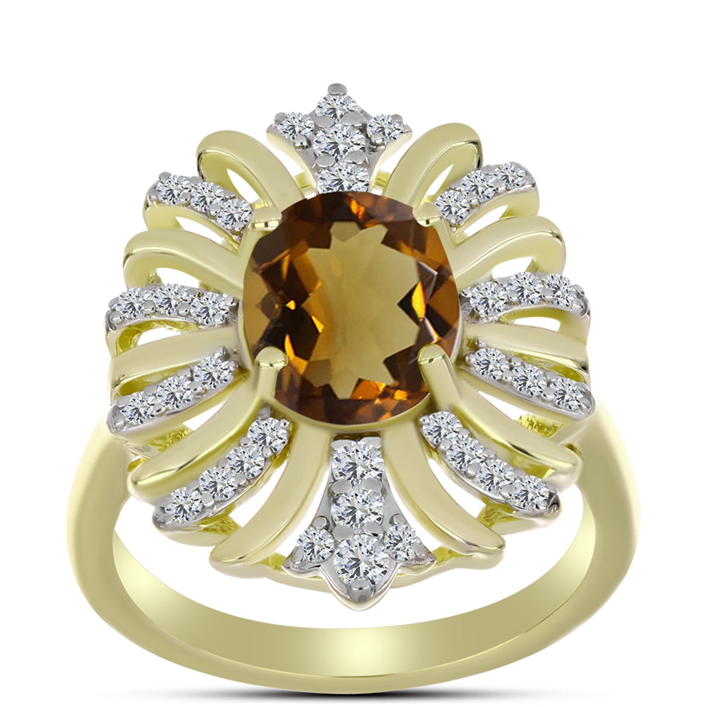 Goldplattierter Silberring mit Cognac-Quarz und weißem Topas 3 