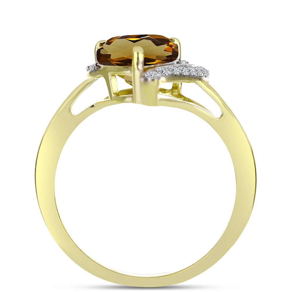 Goldplattierter Silberring mit Cognac-Quarz und weißem Topas 2 