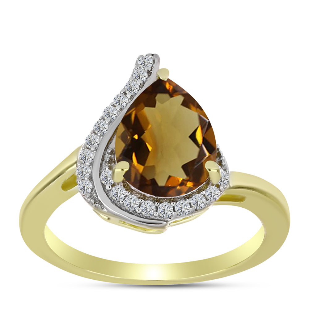 Goldplattierter Silberring mit Cognac-Quarz und weißem Topas 3 