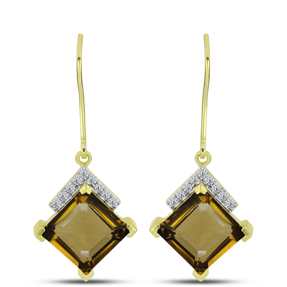 Goldplattierte Silberohrringe mit Cognac-Quarz und weißem Topas 1 
