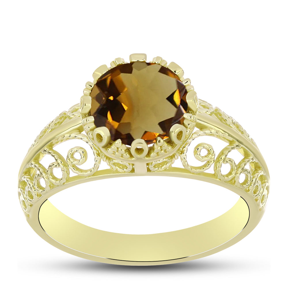 Goldplattierter Silberring mit Cognac-Quarz