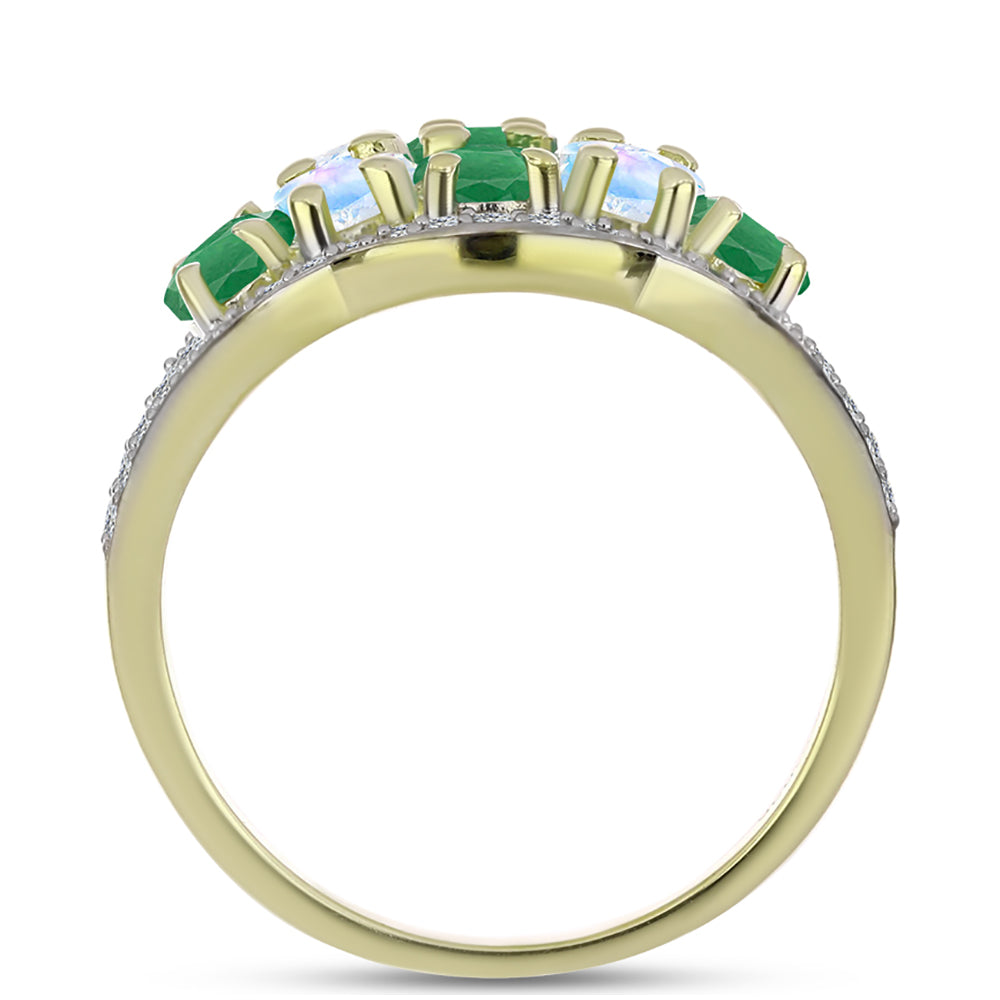 Goldplattierter Silberring mit brasilianischem Smaragd und Regenbogenmondstein