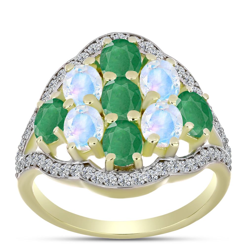 Goldplattierter Silberring mit brasilianischem Smaragd und Regenbogenmondstein 3 