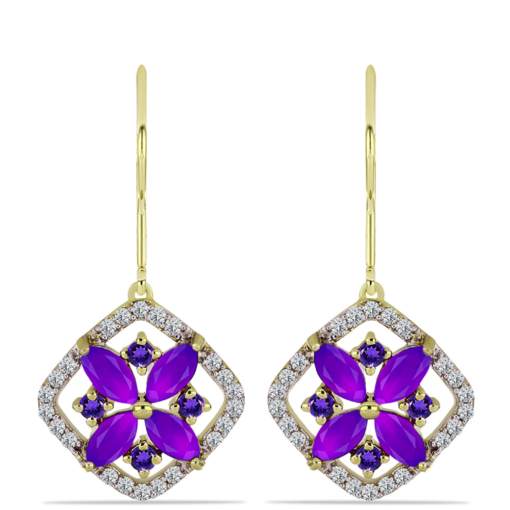 Goldplattierte Silberohrringe mit lila Achat und marokkanischem Amethyst