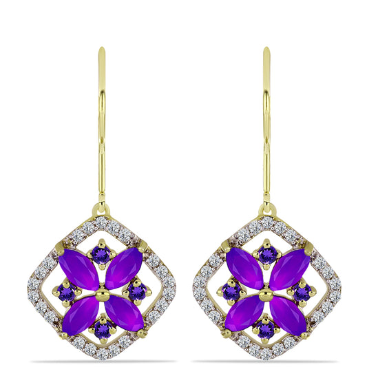 Goldplattierte Silberohrringe mit lila Achat und marokkanischem Amethyst