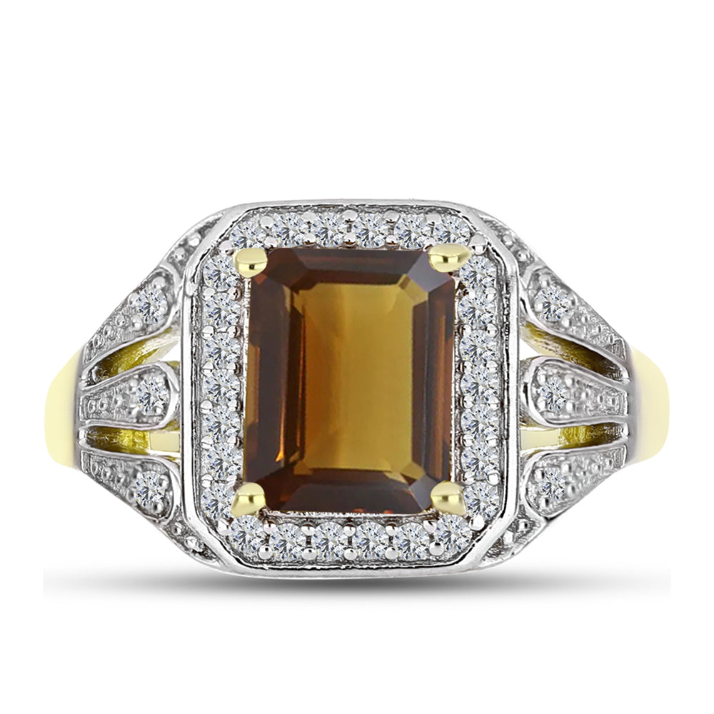 Goldplattierter Silberring mit Cognac-Quarz und weißem Topas 1 