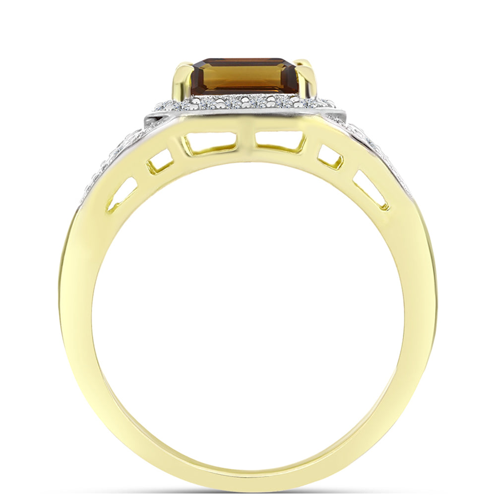 Goldplattierter Silberring mit Cognac-Quarz und weißem Topas