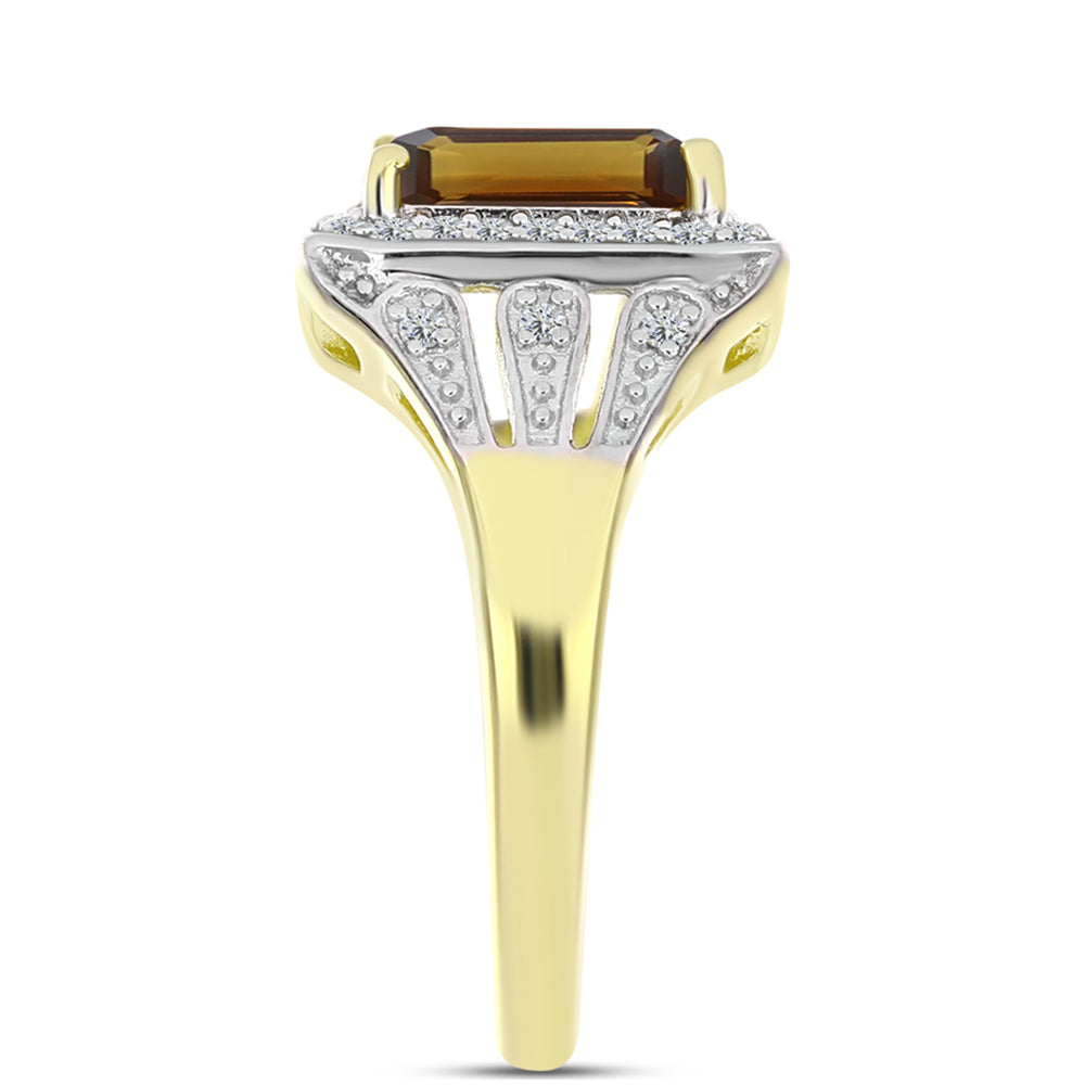 Goldplattierter Silberring mit Cognac-Quarz und weißem Topas