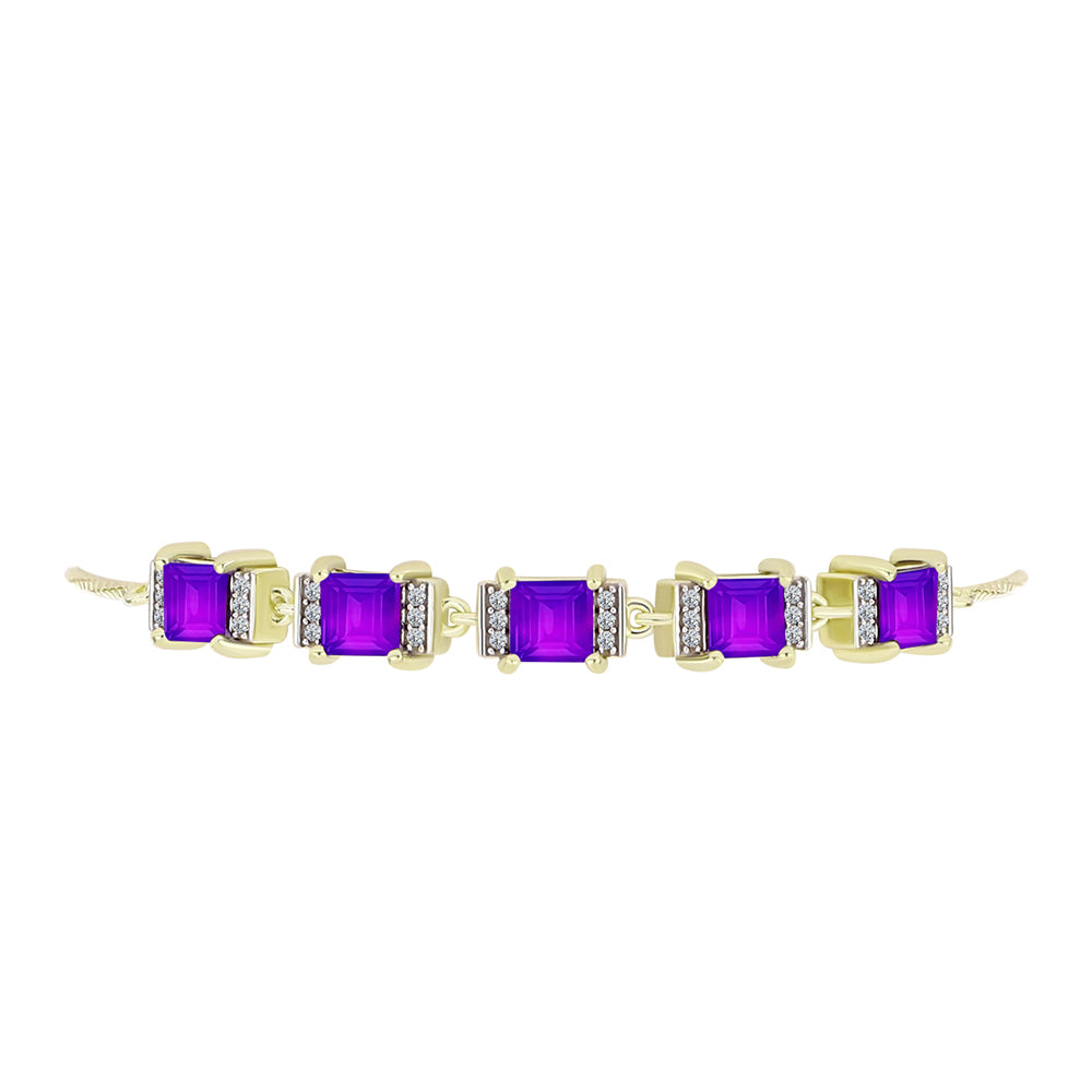 Goldplattiertes Silberarmband mit lila Achat und weißem Topas 2 