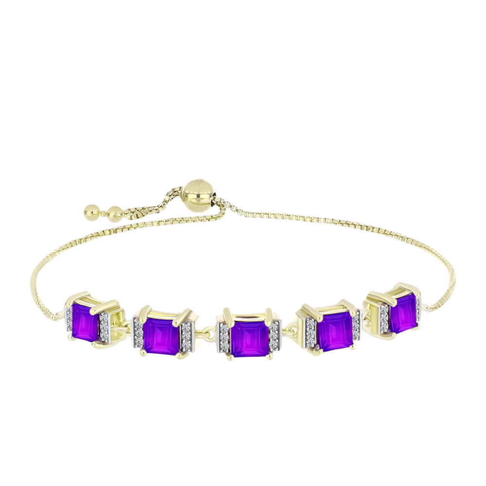 Goldplattiertes Silberarmband mit lila Achat und weißem Topas