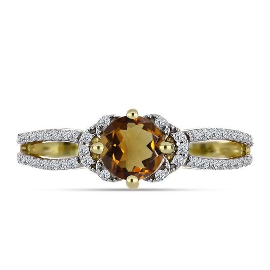 Goldplattierter Silberring mit Cognac-Quarz und weißem Topas