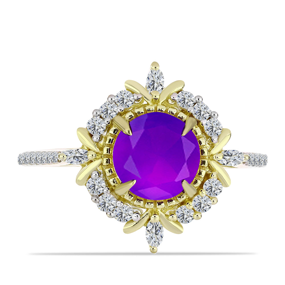 Goldplattierter Silberring mit lila Achat und weißem Topas 1 