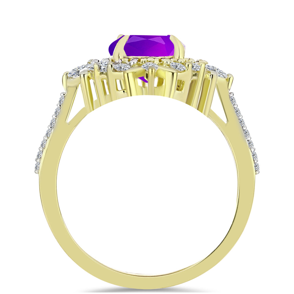 Goldplattierter Silberring mit lila Achat und weißem Topas