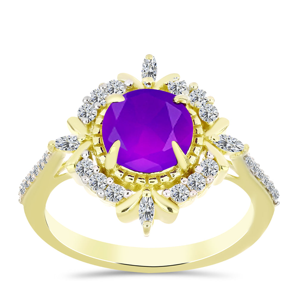 Goldplattierter Silberring mit lila Achat und weißem Topas 3 
