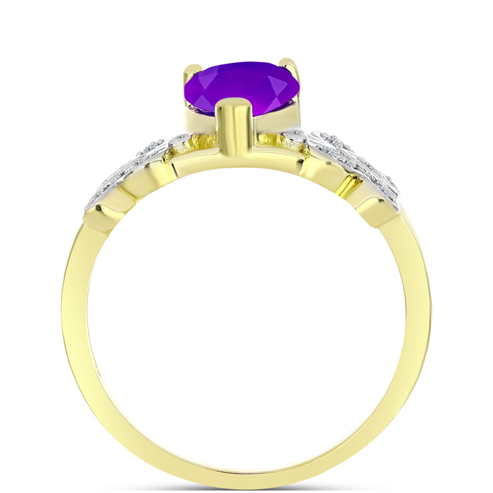 Goldplattierter Silberring mit lila Achat und weißem Topas 2 