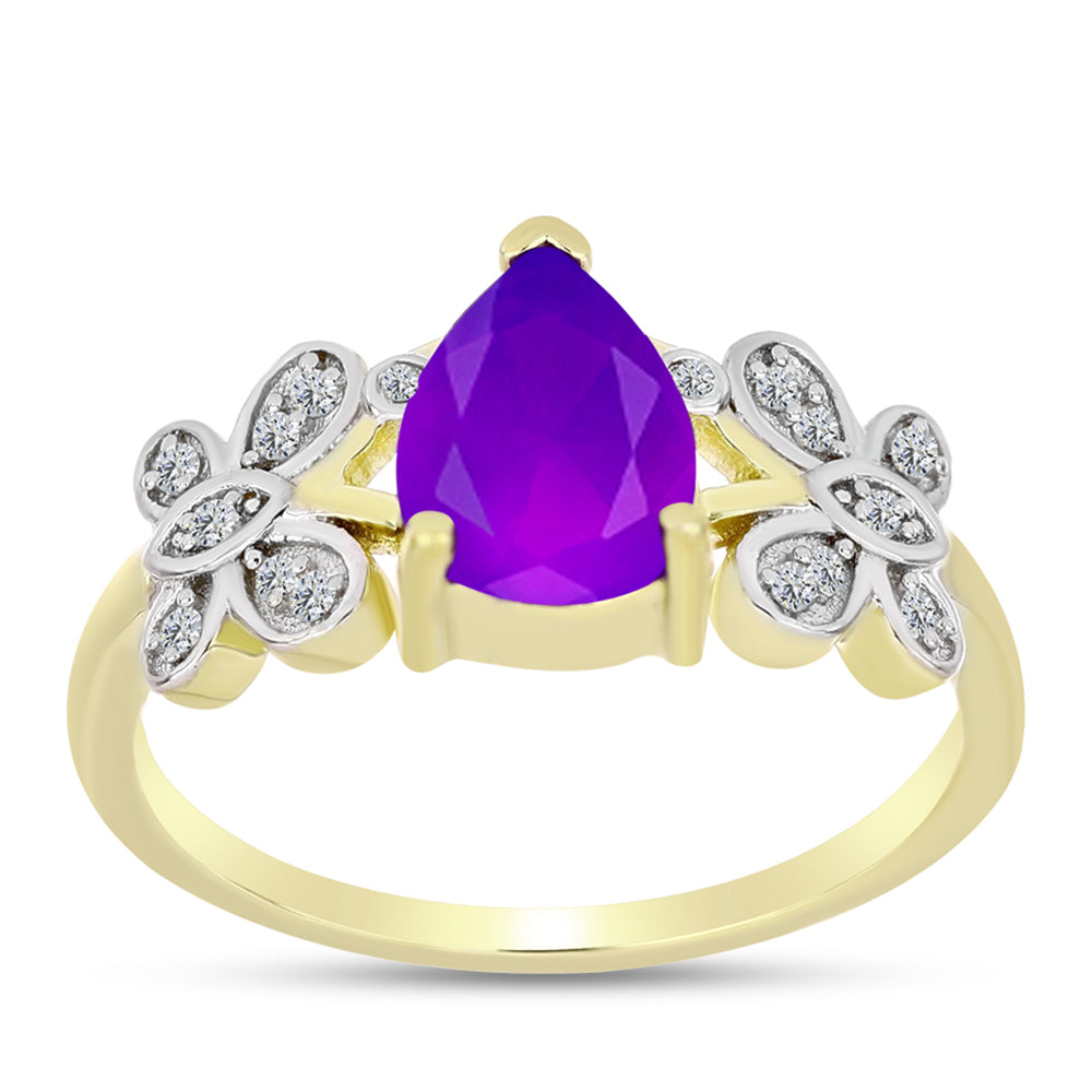 Goldplattierter Silberring mit lila Achat und weißem Topas 3 