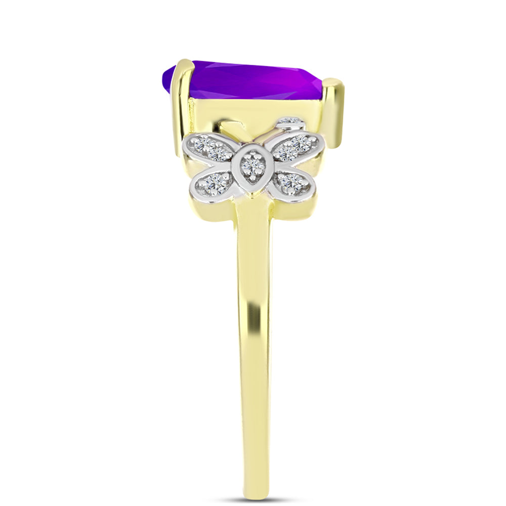 Goldplattierter Silberring mit lila Achat und weißem Topas 4 