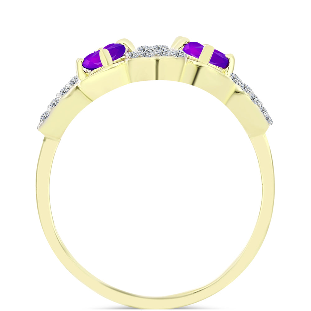 Goldplattierter Silberring mit lila Achat und weißem Topas
