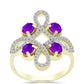 Goldplattierter Silberring mit lila Achat und weißem Topas