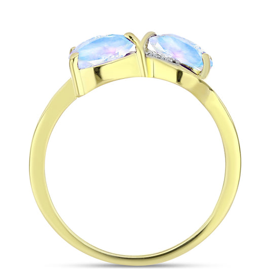 Goldplattierter Silberring mit Regenbogenmondstein und weißem Topas