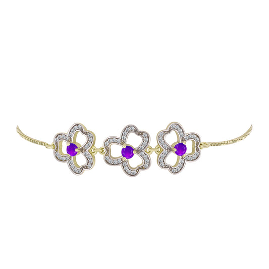 Goldplattiertes Silberarmband mit lila Achat und weißem Topas