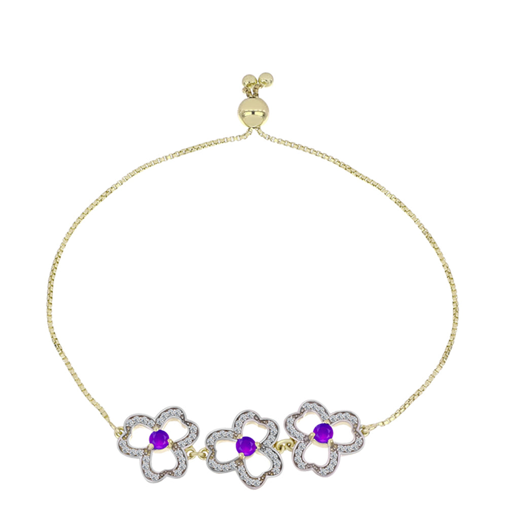 Goldplattiertes Silberarmband mit lila Achat und weißem Topas 1 