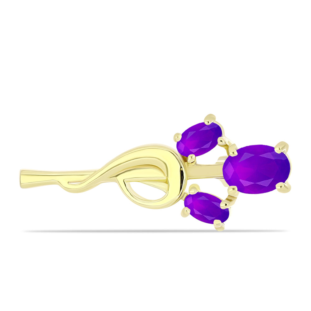 Goldplattierte Silberbrosche mit lila Achat