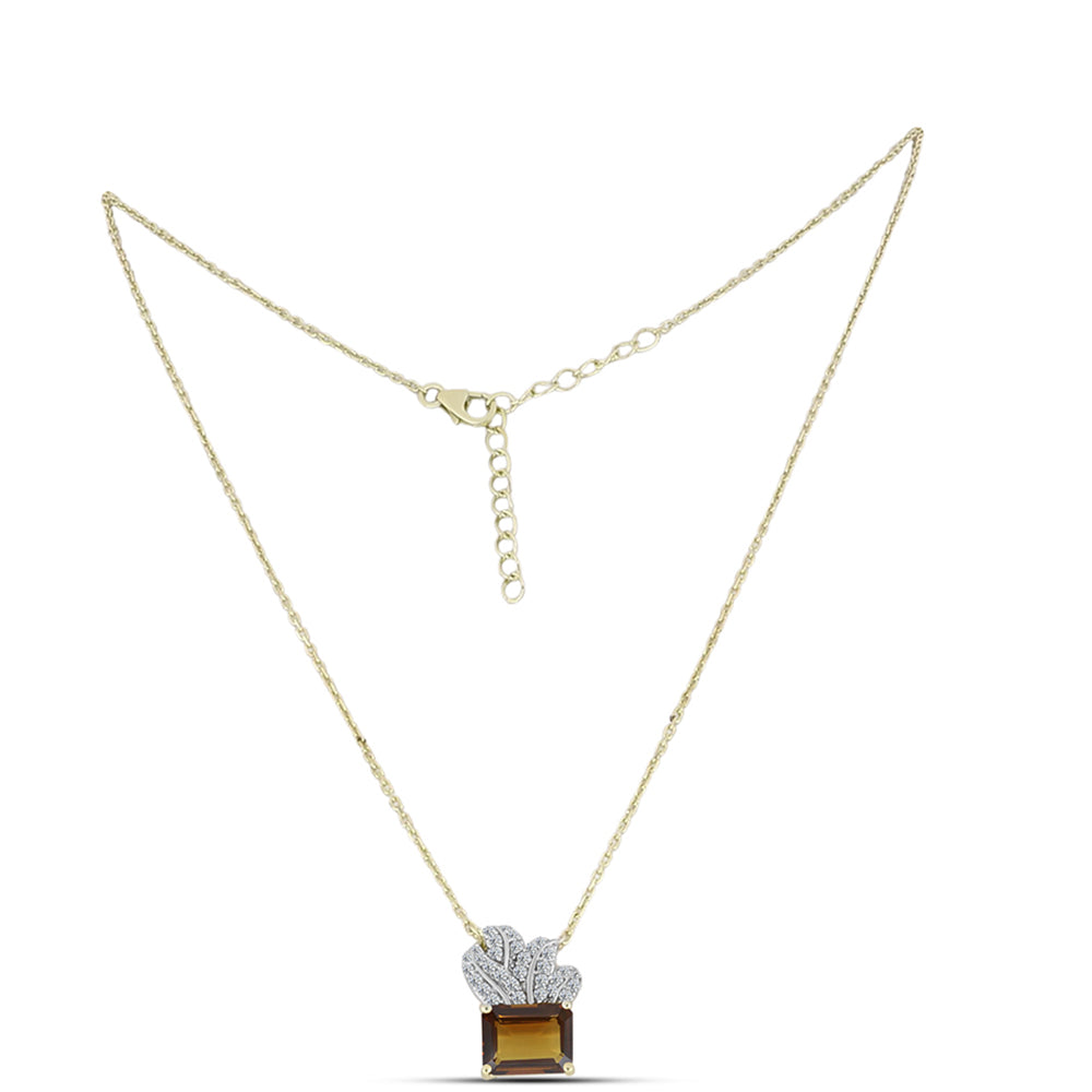 Goldplattierte Silberhalskette mit Cognac-Quarz und weißem Topas 1 