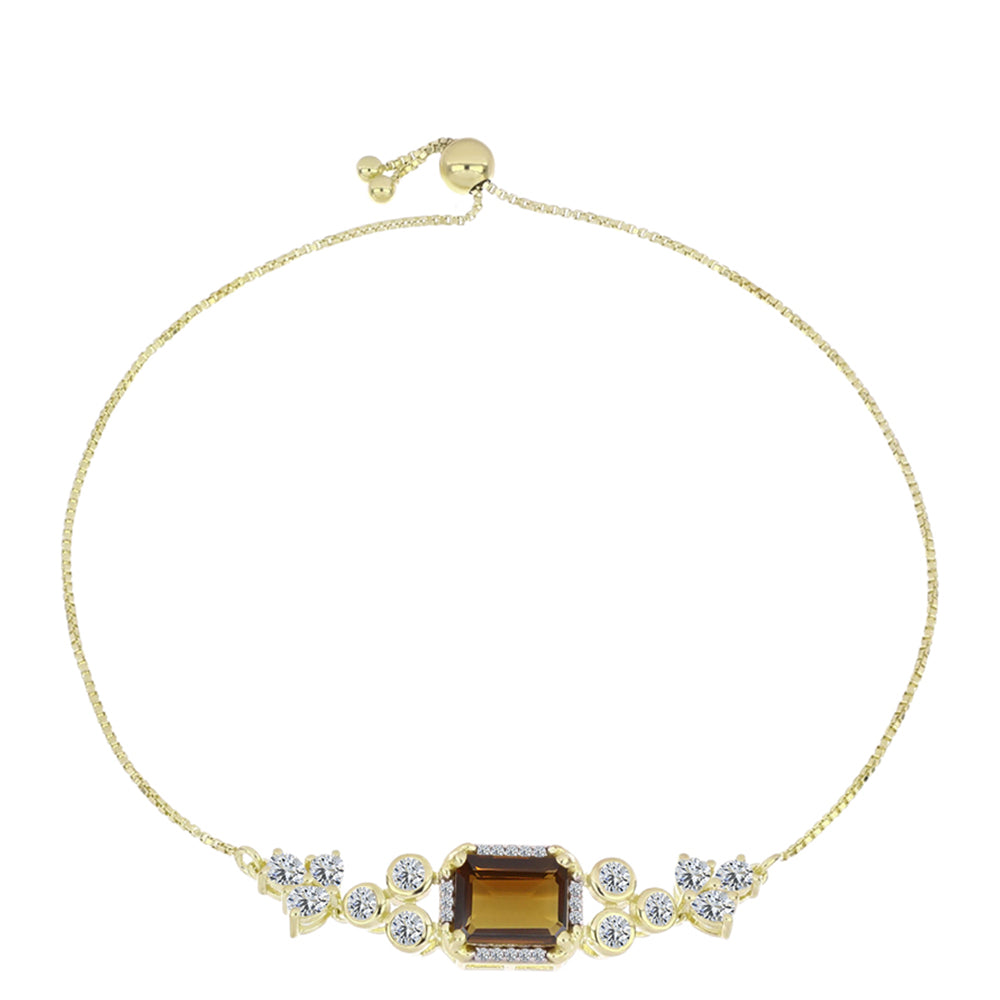 Goldplattiertes Silberarmband mit Cognac-Quarz und weißem Topas