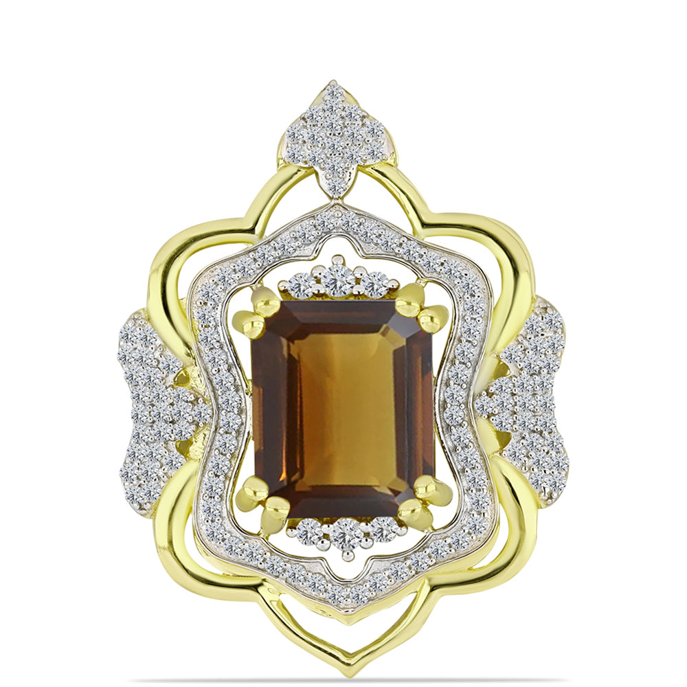 Goldplattierter Silberanhänger mit Cognac-Quarz und weißem Topas 1 
