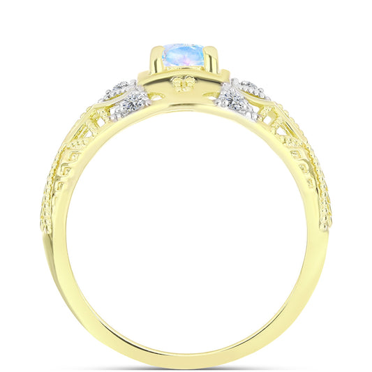 Goldplattierter Silberring mit Regenbogenmondstein und weißem Topas