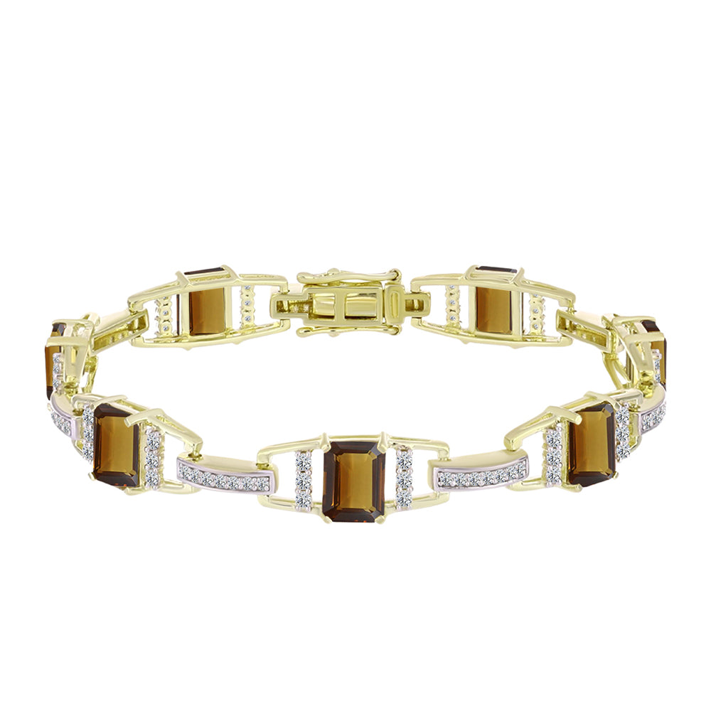 Goldplattiertes Silberarmband mit Cognac-Quarz und weißem Topas 1 