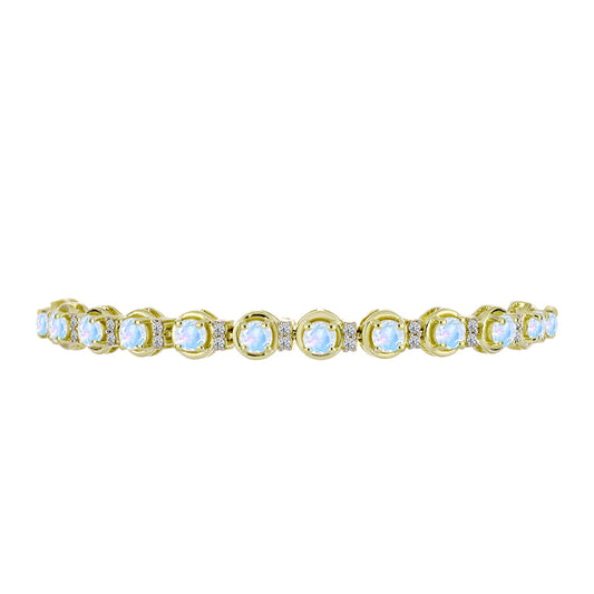 Goldplattiertes Silberarmband mit Regenbogenmondstein und weißem Topas