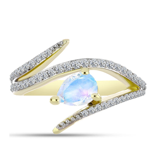 Goldplattierter Silberring mit Regenbogenmondstein und weißem Topas