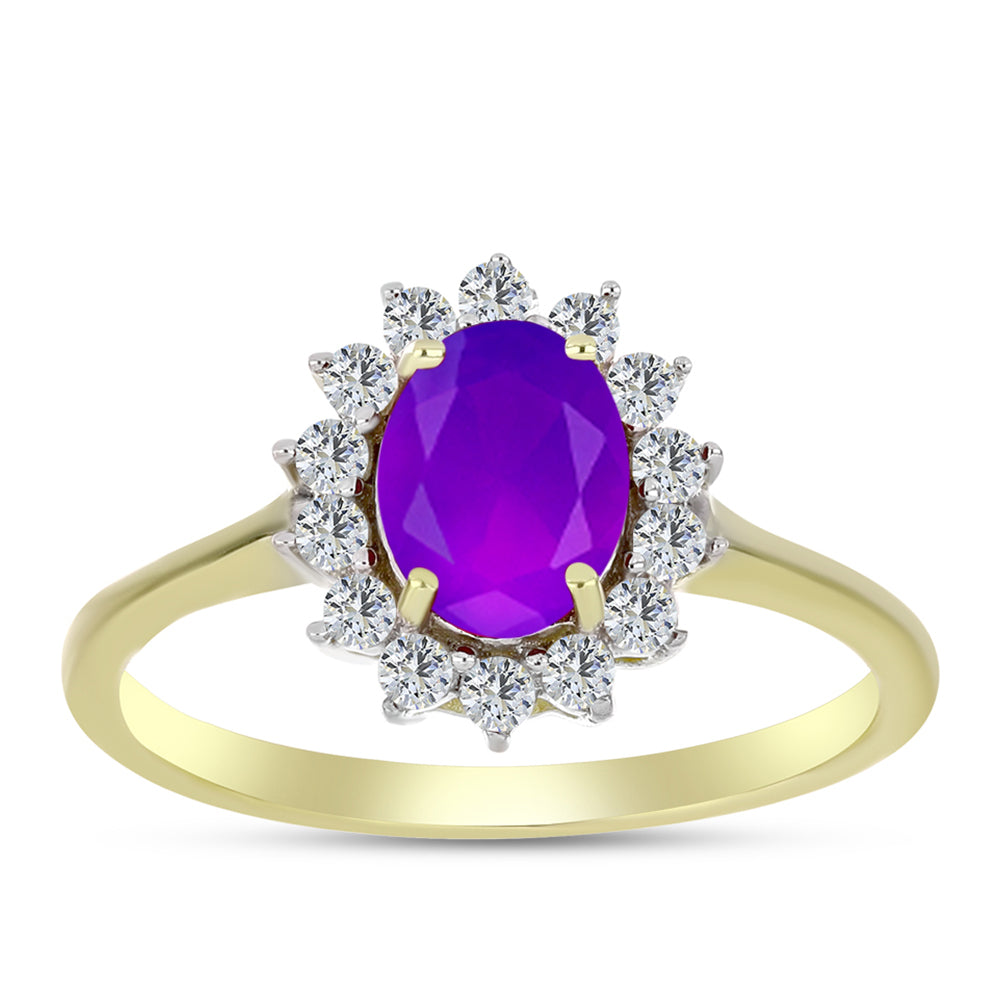 Goldplattierter Silberring mit lila Achat und weißem Topas
