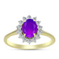 Goldplattierter Silberring mit lila Achat und weißem Topas