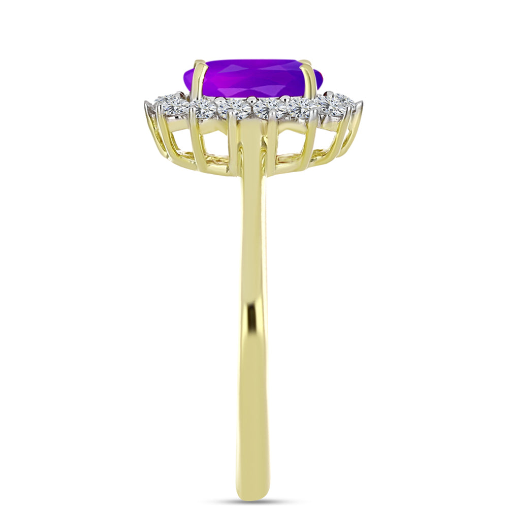 Goldplattierter Silberring mit lila Achat und weißem Topas 4 