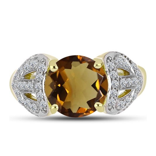 Goldplattierter Silberring mit Cognac-Quarz und weißem Topas
