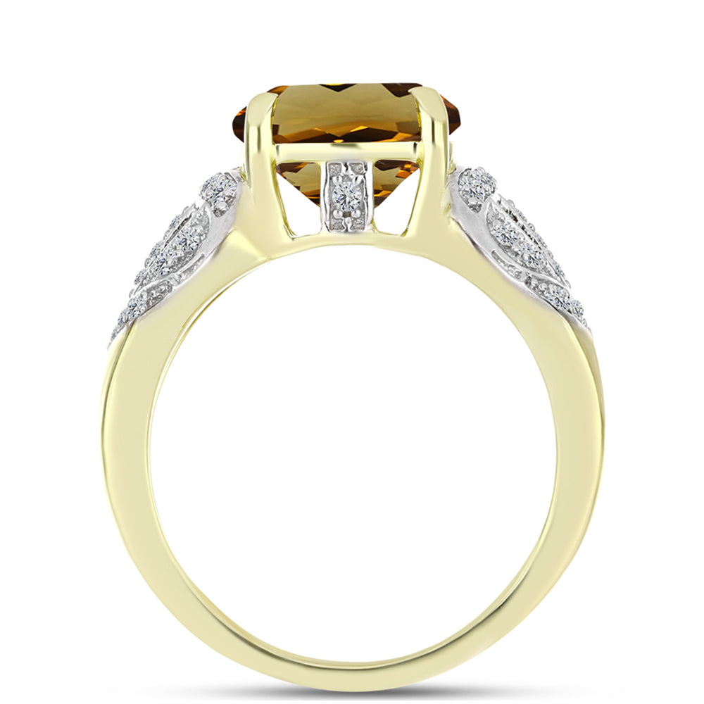 Goldplattierter Silberring mit Cognac-Quarz und weißem Topas 2 