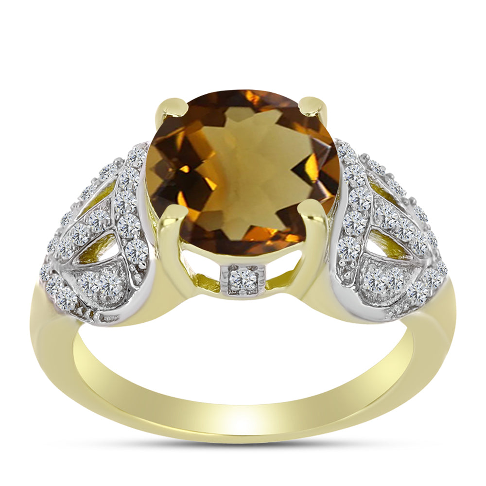 Goldplattierter Silberring mit Cognac-Quarz und weißem Topas 3 