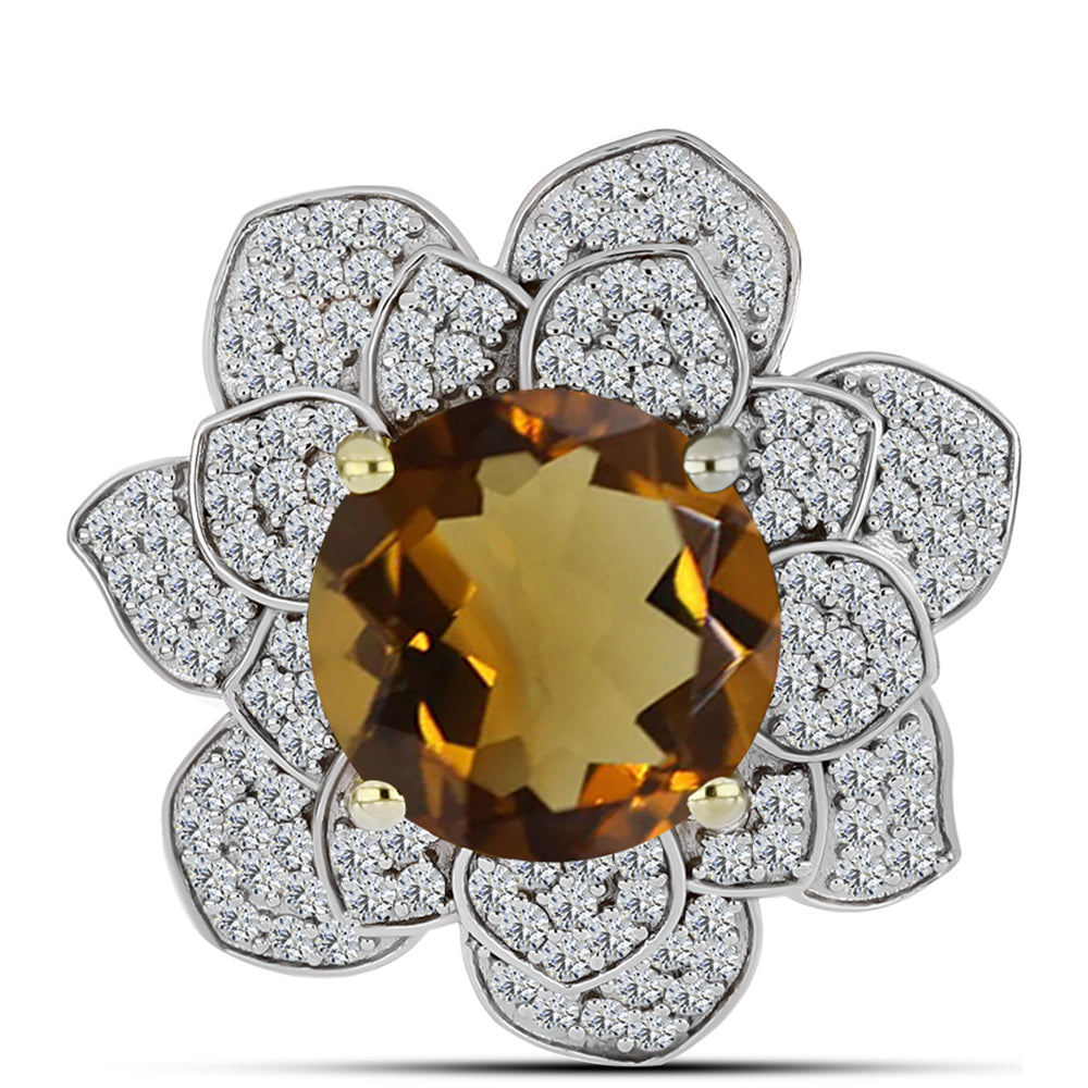 Goldplattierter Silberring mit Cognac-Quarz und weißem Topas