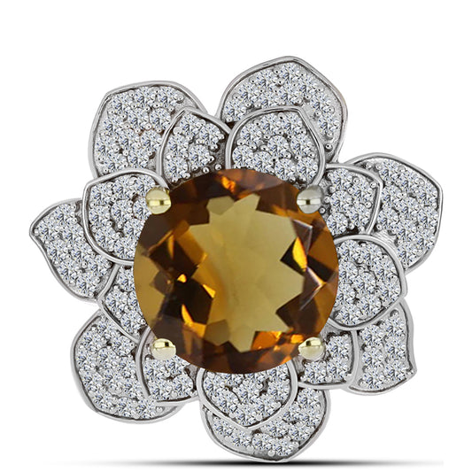 Goldplattierter Silberring mit Cognac-Quarz und weißem Topas