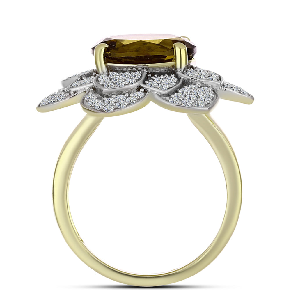 Goldplattierter Silberring mit Cognac-Quarz und weißem Topas