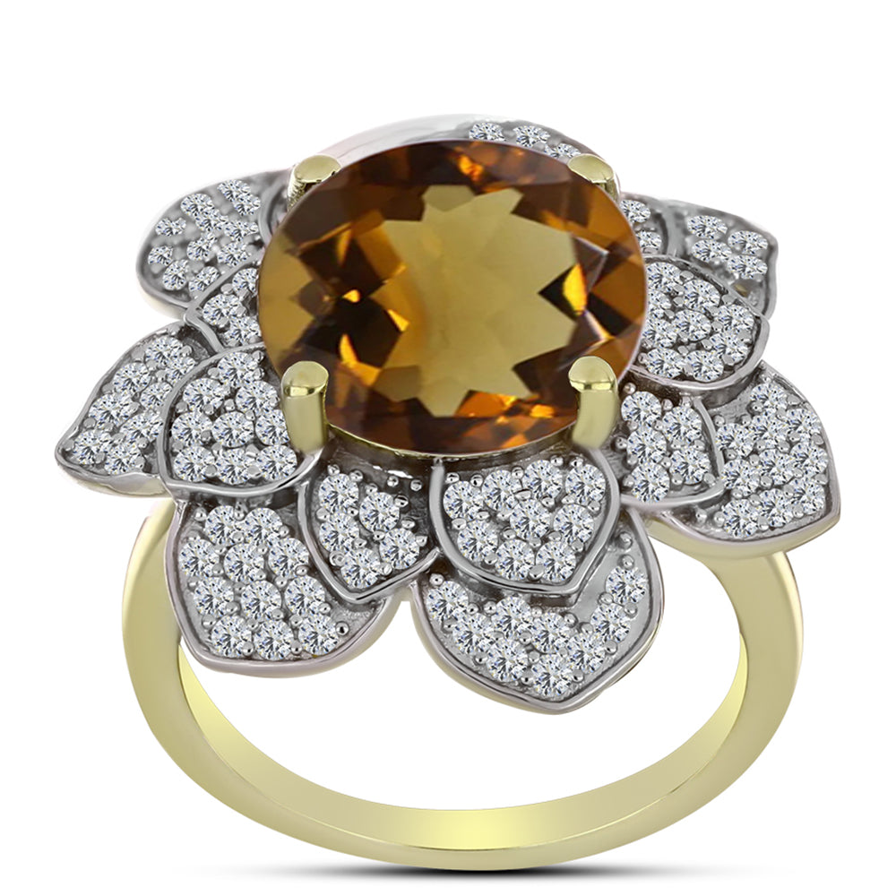 Goldplattierter Silberring mit Cognac-Quarz und weißem Topas 3 