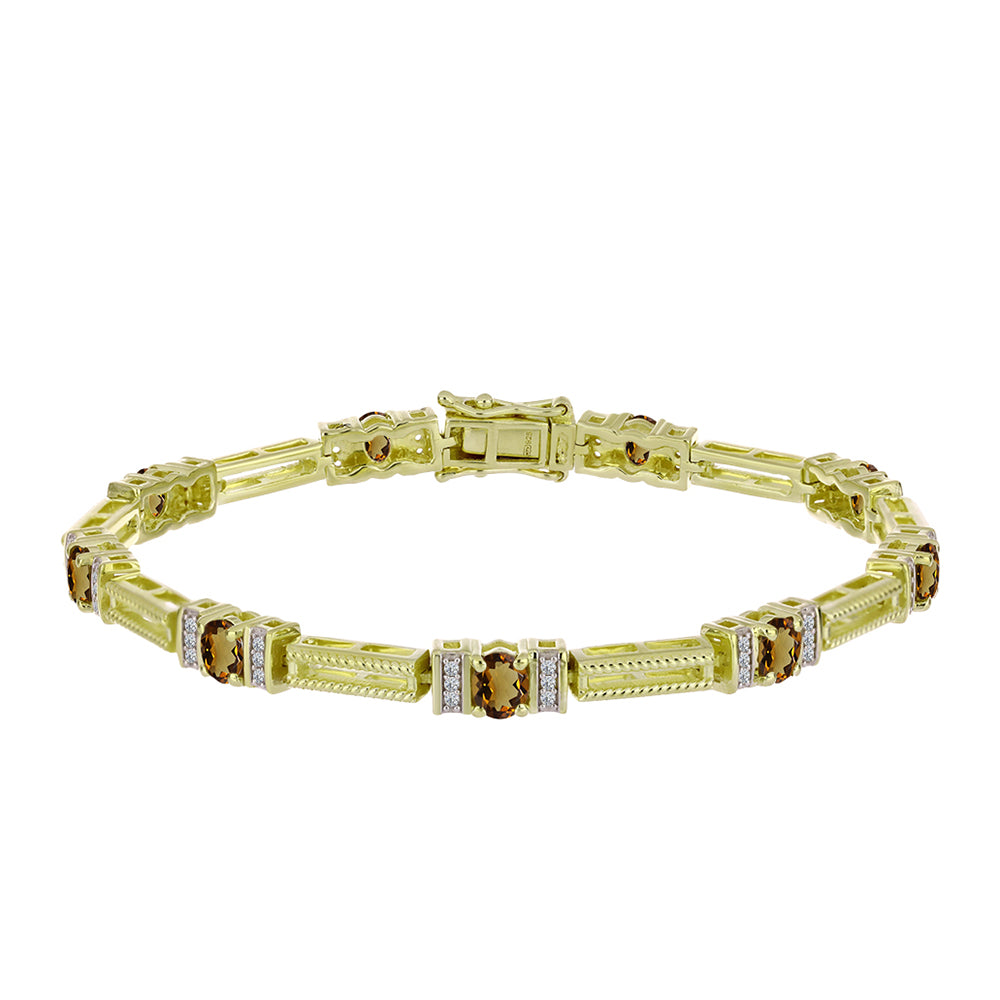 Goldplattiertes Silberarmband mit Cognac-Quarz und weißem Topas