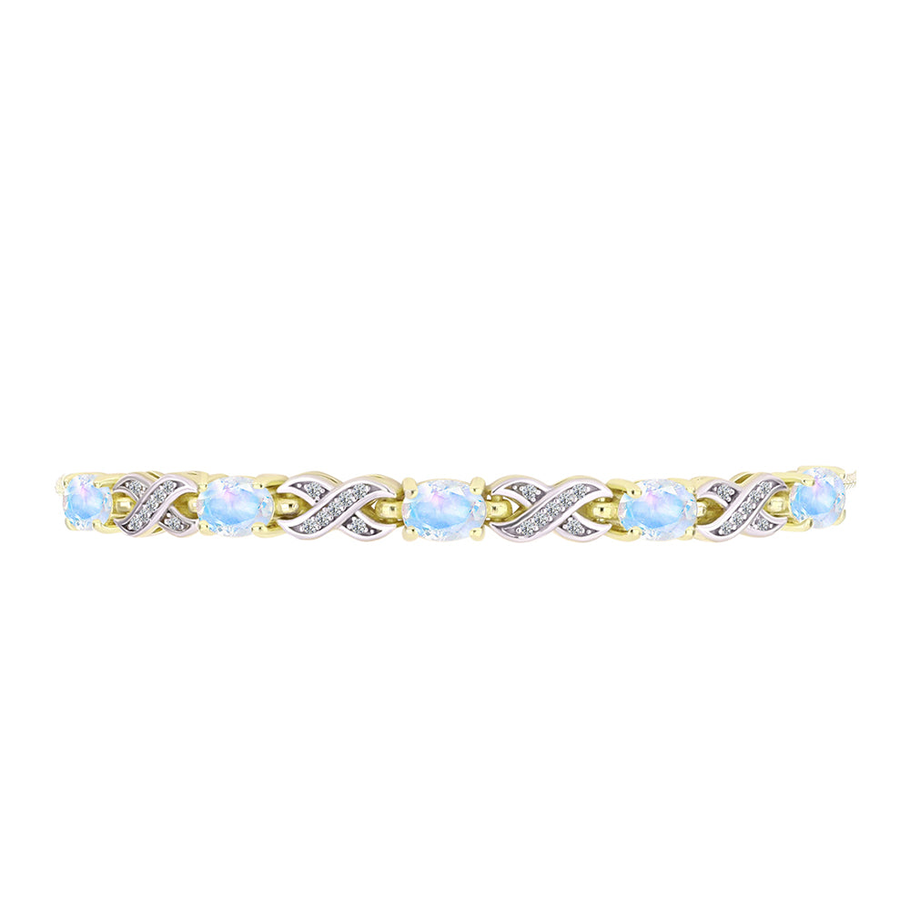 Goldplattiertes Silberarmband mit Regenbogenmondstein und weißem Topas 2 