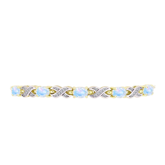 Goldplattiertes Silberarmband mit Regenbogenmondstein und weißem Topas